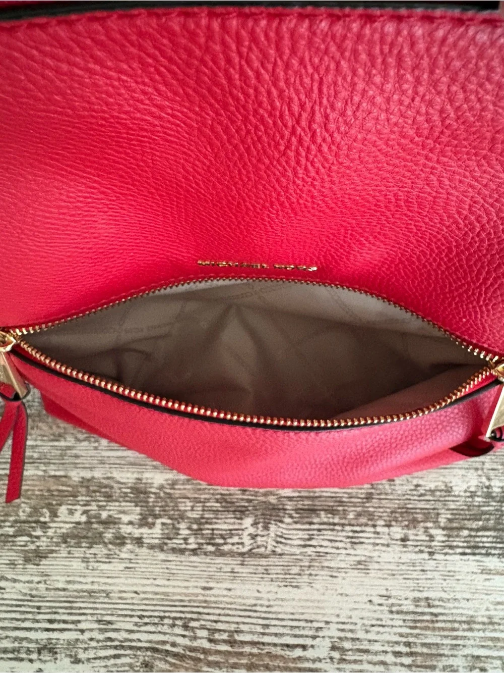 Michael Kors Bright Red Pebbled Leather Backpack with Gold Hardware